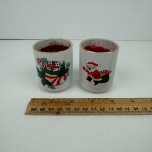 2 Vtg USED Small Christmas Santa Holiday Candles Ceramic Porcelain‎ Holders READ